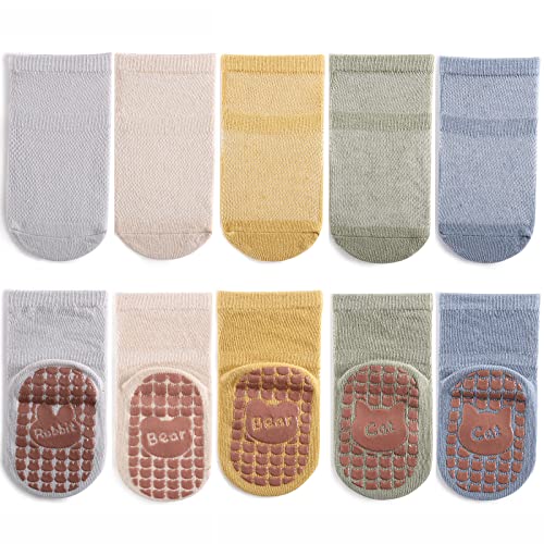 Image of Exegawe Toddler Non Slip Socks, Cute Baby Socks with Grips Crew Socks 5 Pairs