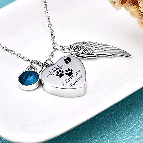 Misyou Charms Urn Necklace For Ashes Pet Dog Paw Prints Heart Necklace Stainless Steel Birthstone Keepsake Memorial Cremation Jewelry (October) #TOP2