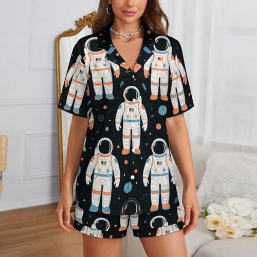 Women Girls Button Up Pajamas, Short Sleeve Pajama Top and Pajama Pants2