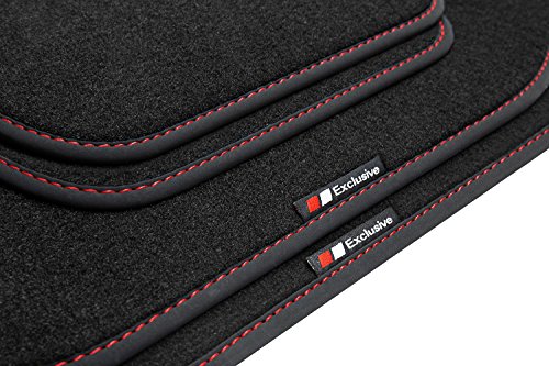 teileplus24 EF105 Exclusive Line Alfombrillas con Ribete, Letras y Costuras Decorativas, Costura:Rojo