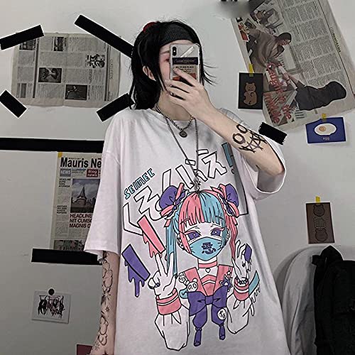 Women Summer Gothic T-Shirt Anime Aesthetic Print Harajuku Fashion Casual Tops: Large White3