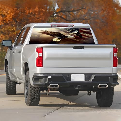 Image of Rear Window Decals for Trucks - 65x22 in Back Window American Flag Decals Fit Most Pickup Trucks SUV, Vinyl Back Window Decal Truck Rear Window Graphics for Personalized