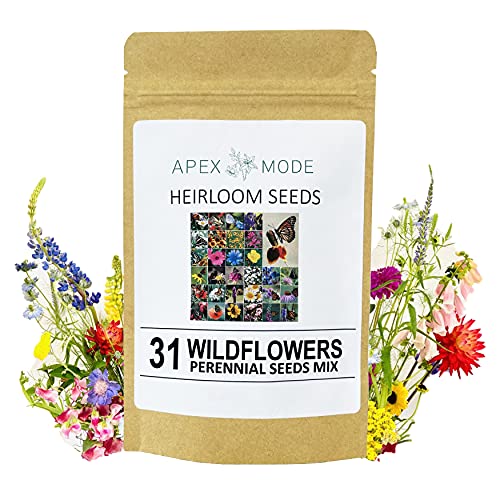 Perennial Wildflower Seeds, 31 Different Varieties - 30,000 Seeds, Hummingbird and Butterfly Garden Seeds, Popular Perennial Flower Seeds, American Non-GMO Wildflower Seeds Mix for Your Garden