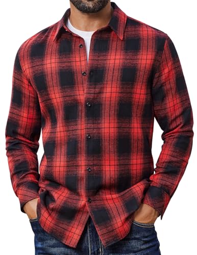 COOFANDY Mens Flannel Shirts Long Sleeve Plaid Button Down Shirts Casual Cotton Shirts