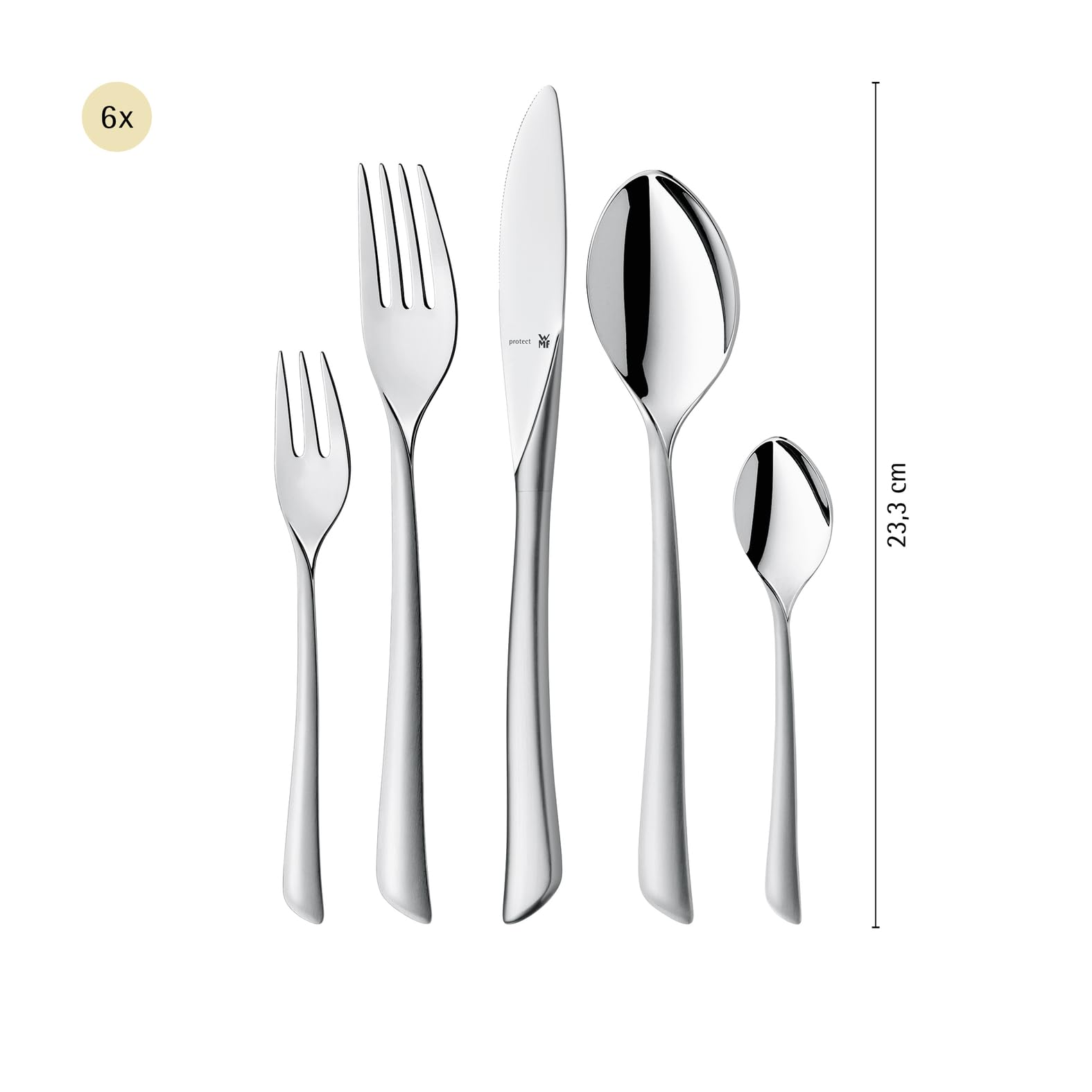 WMF Virginia Edelstahl Besteck Set 6 Personen, Essbesteck Set 30 teilig, Hohlheftmesser, Cromargan protect teilmattiert, kratzbeständig