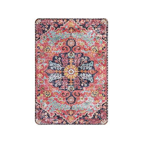 Lahome Bohemian Floral Medallion Area Rug - 2X3 Small Hot Pink Bath Rug Kitchen Sink Mat, Machine Washable Non-Slip Soft Indoor Carpet For Doormat Bedside Apartment Entrance, Fuchsia/Multi #TOP6