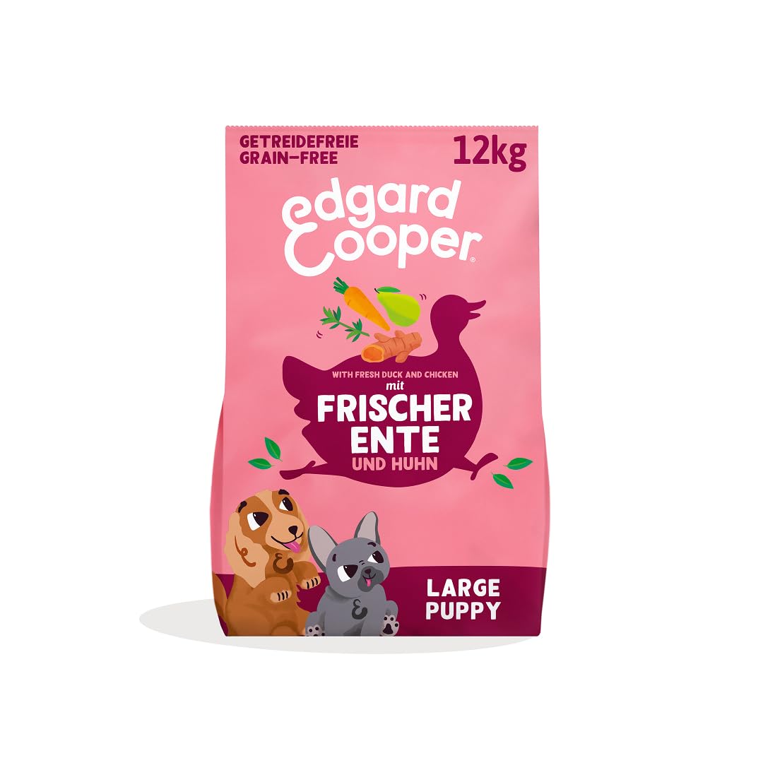 Edgard & Cooper cibo per cuccioli, cibo secco per cani (anatra e pollo, 12 kg), cibo per cani secco, senza cereali, ingredienti naturali e carne fresca, pieno di aminoacidi essenziali