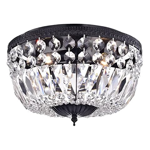 Edvivi Crystal Bowl Flush Mount Chandelier, 3 Lights Glam Lighting Fixture with Antique Black Finish, Crystal Bowl Shade, Entryway, Hallway, Bedroom, Closet Cover