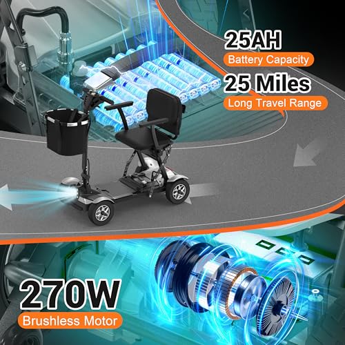 BIQISSI Mobility Scooter for Adults, Foldable 4 Wheel Motorized Mobility Scooter w/Dustproof Cover, 350LBS Capacity & Removable Lithium Battery, Seniors 25Miles Electric Powered Mobility for Outdoor