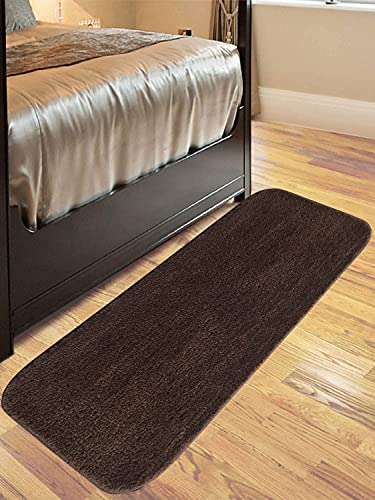SKIVE India Stylish Anti Skid Backing Super Soft Velvet Feel Fur Bedside Runner for Bedroom Living Room Floor Home Decoration (Brown, 40 x 120 CM) 1Pcs