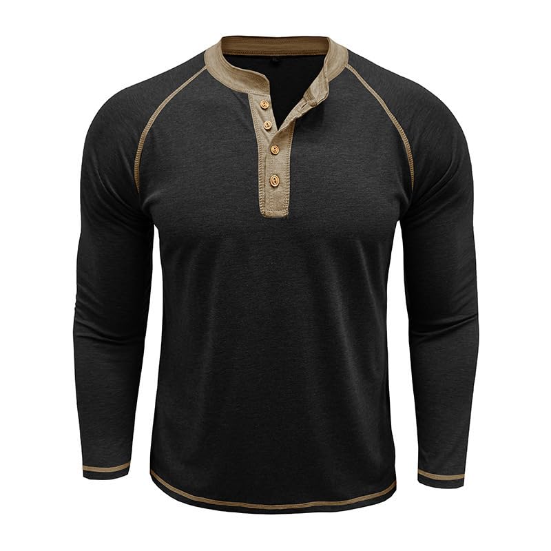 Mens Long Sleeve Henley Shirts Casual Button T-Shirt Classic Cotton Lightweight Tees Stylish Pullover Tops2