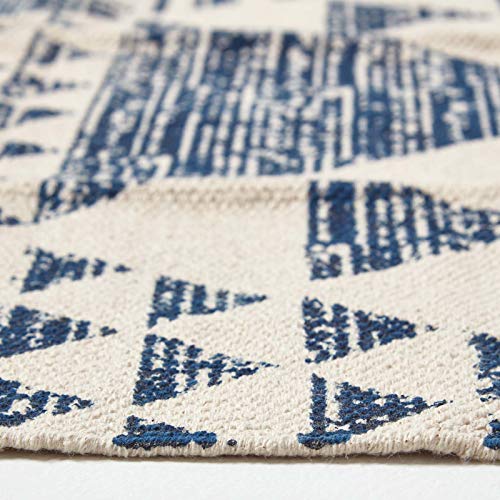HOMESCAPES Geometric Printed Rug 'Delphi' Navy Blue & White 100% Cotton Rug, 90 x 150 cm, 90 x 150 cm (Rectangular) - Image 4