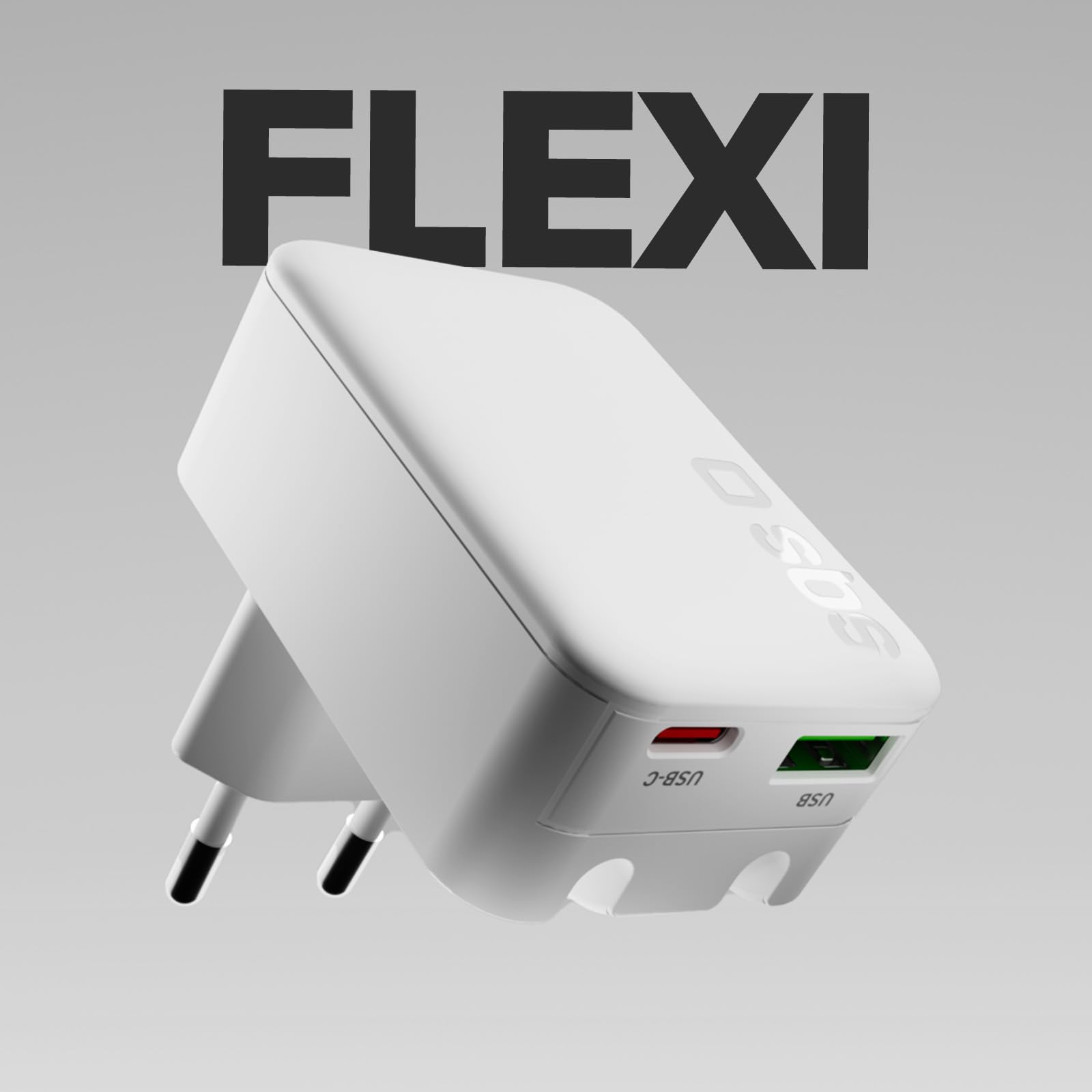 SBS Zasilacz Flexi 65W USB-C, GaN Technology, Power Delivery (PD 3.0 PPS) 65W, Szybkie ładowanie, ładowarka do iPhone, Android, Tabletu i PC, Smukły i Składany Design, Szary