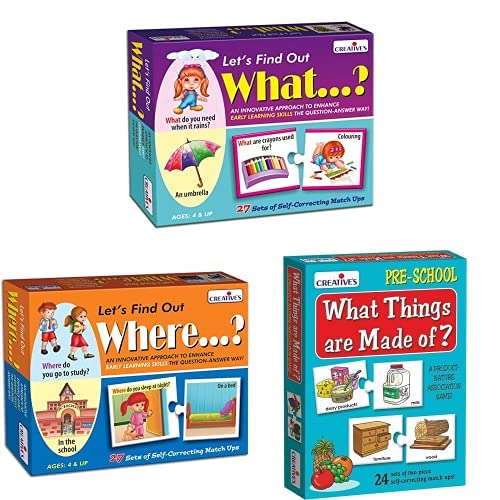 Image of Cre0995 Let S Find Out What Puzzle (Multi-Color, 54 Pieces)|Cre0996 Let S Find Out Where Puzzle (Multi-Color, 54 Pieces)|What Things are Made of Card Game - Kids