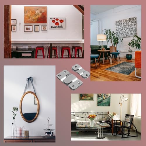 Image of 4 Pairs Interlocking Flush Mount Bracket Picture Hanging Hook，Stainless Steel Picture Bracket, Z Clip Photo Wall Mount Connector for Furniture Photo Hardware Mirrors