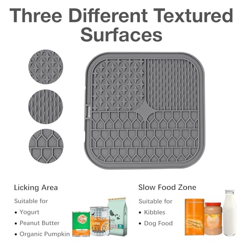 Image of Licking Mat for Dogs and Cats | Premium Lick Mat Suction Cups | Anxiety and Boredom Relief | Slow Feeding Mat Puzzle Toy | Food Grade Silicone Distraction Toy (Grey)