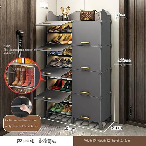 Image of Zemic Multiuse Modular Plastic Shoe Rack for Home with Door | ๐๐ ๐๐ก๐๐ฅ๐ Stackable Organizer | Waterproof & Dustproof | Space Saving Storage for Home, Bedroom & EntrywayใGrey, 8-Door-16-Shelfใ