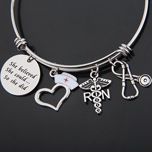 ENSIANTH Nurse Bracelet She Believed She Could So She Did Bracelet Nurse Hat Medical RN Charm Bracelet Nurse Graduation Gift4