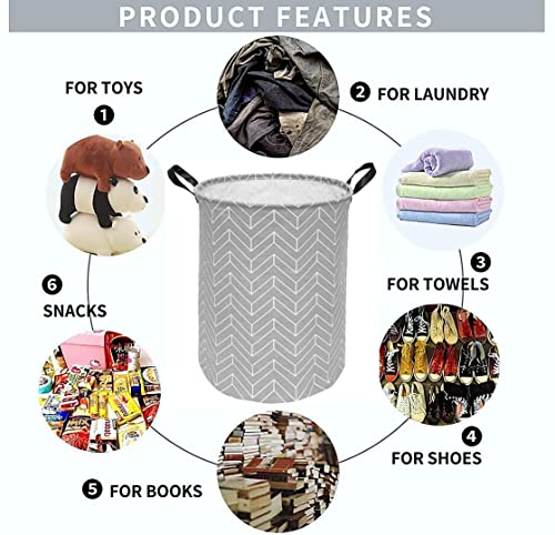 Image of 19.6 Inches Large Laundry Basket Waterproof Round Cotton Linen Collapsible Storage bin with Handles for Hamper Kids Room,Toy Storage(Geometric)