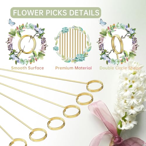 JICYOUP 30 Pack Gold Floral Card Holder Picks, 13.4 Inch Metal Flower Picks for Table Centerpieces, Picture Holders for Tables, Photo Card Holder Sticks for Flower Arrangements