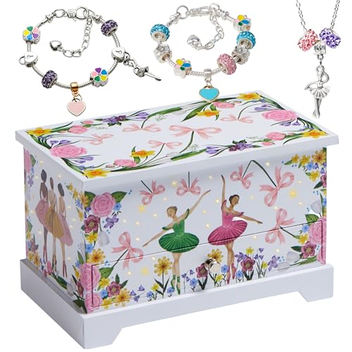 ABI + OLIE Joyero infantil para niñas, joyero musical, cajas de música para niños, reproduce el lago de los cisnes, regalo perfecto para recital de baile y cumpleaños para niñas de 4 a 6 y 6 a 12 años