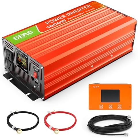 1000W Pure Sine Wave Inverter 12V DC to 110V AC Converter with Lightning, USB Data Cable for Home,RV,Truck,Camping with Built-in 5V/2.4A USB, AC Hardwire Port…