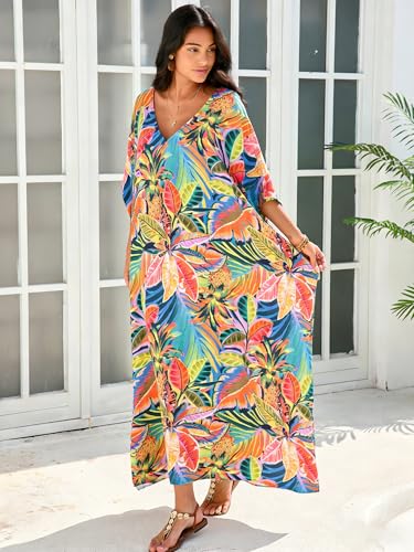 Image of Moss Rose Kaftan Dresses for Women Summer Swimsuit Cover up Caftan Dress
