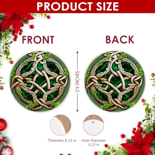 Rigufu 2025 Christmas Ornament Irish Celtic Shamrock of Life Printed Ceramic Ornament Lucky Saint Patricks Day Gift Celtic Holiday Decoration Leprechaun Keepsake