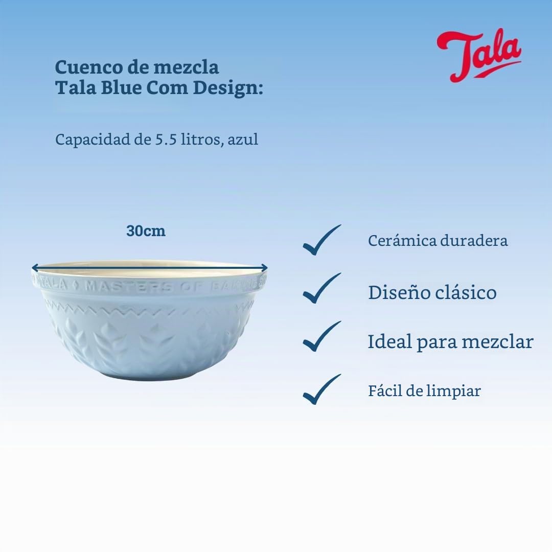 Tala Cuenco de cerámica azul pálido, diseño de maíz en relieve, duradero, resistente a las astillas, horneado, 30 cm
