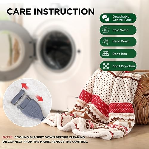 Westinghouse Christmas Heated Throw Blanket, Super Soft Flannel to Sherpa Electric Throw with 6 Heating Levels & 2-10 Hours Auto Off, Fast Heating & Overheat Protection, 50x60 Inch
