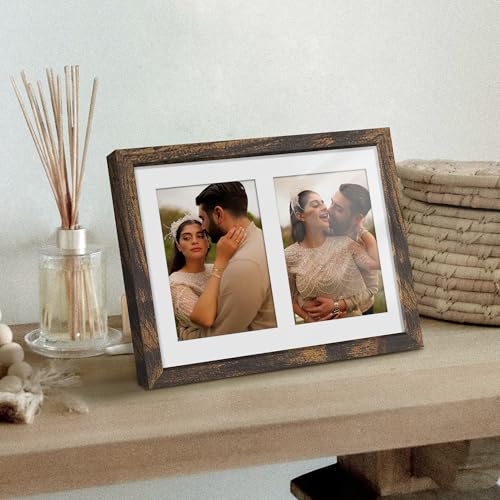 Image of DUENPY 8x10 Double Picture Frame For Displaying Double 4x6 Picture Frame for Wall Mounting or Tabletop, Brown.