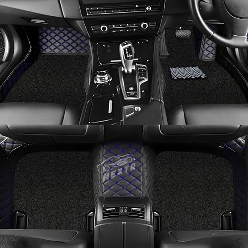 Image of Premium 7D Car Floor Mat Full Set for Nissan Gravite|| Luxury Leather with Grass Mat Complete Set || 100% Waterproof and Washable (Black and Blue)
