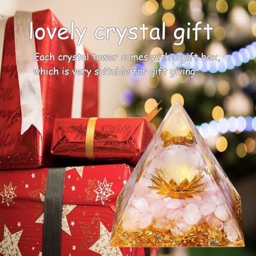 GUJOXILA 2.4" Rose Quartz Crystal Orgonite Healing Crystals Gemstones Tower Spiritual Crystal Gifts for Women Lotus Flower Reiki Nature Meditation Protection Energy Cool Witchy Pink Gift - Image 6