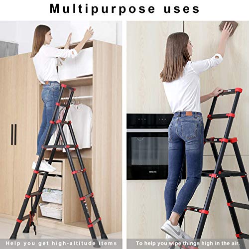 5+7 Telescoping Ladder A-Frame Aluminum Extension Ladder Lightweight Portable Multi-Purpose Folding Ladder,Adjustable and Folding Ladder with Hand Rails and Safety-Lock,330 Pound Capacity