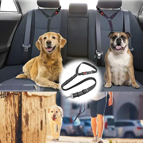 Lxtness Hundegurt fürs Auto, Verstellbarer Anschnallgurt Hund Auto mit Kopfstütze, Universalschnalle und einstellbarem, Elastischer Hunde Anschnallgurt für Kleine Hunde, Mittelgroße Welpen-schwa