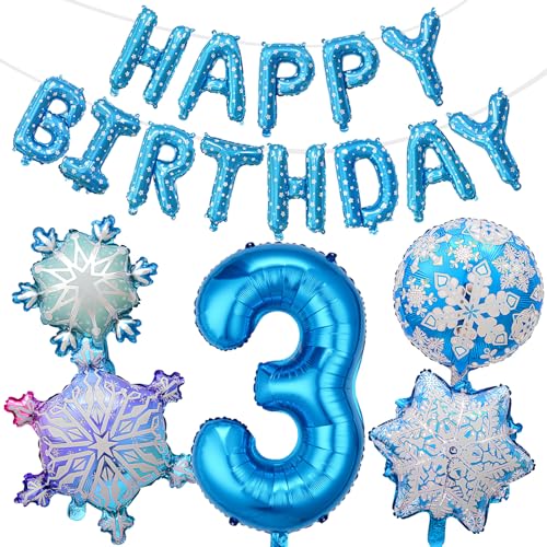 3. Conjunto de balões de decoração de aniversário para meninas, decoração de festa de aniversário de 3 anos, 6 balões azuis com faixa de feliz aniversário para meninas, acessórios de decoração de