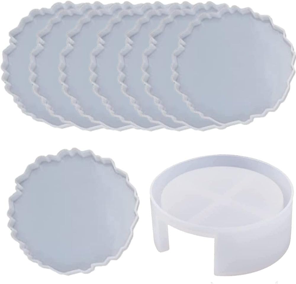 SNOOGG Pack of 4 Inch/ 8 Piece of Round and 1Piece of Stand Mould Epoxy Resin Casting Moulds for Making and DY Coaster, Cups Mats, Photo Display, Frame, Home Decoration and More.