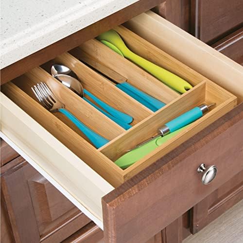 mDesign Bamboo Cutlery Tray - Divided Drawer Organiser for the Kitchen - Modern Kitchen Organiser Ideal for Sorting Cutlery and Other Kitchen Drawer Accessories - Bamboo