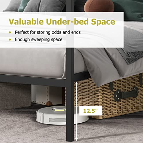 Komfott Metal Canopy Bed Frame Full Size, Modern 4 Poster Canopied Platform Bed Frame With Headboard, Heavy-Duty Metal Slat Support Mattress Foundation, No Box Spring Needed, Easy Assembly, Black #TOP5