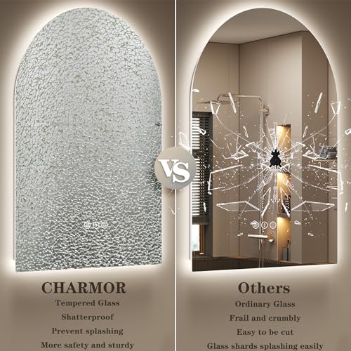 Image of 24x36 Inch Backlit Arched LED Bathroom Mirror | Dimmable LED Vanity Mirror with Lights, Anti-Fog, Shatter-Proof, 3 Colors, Memory, ETL Listed