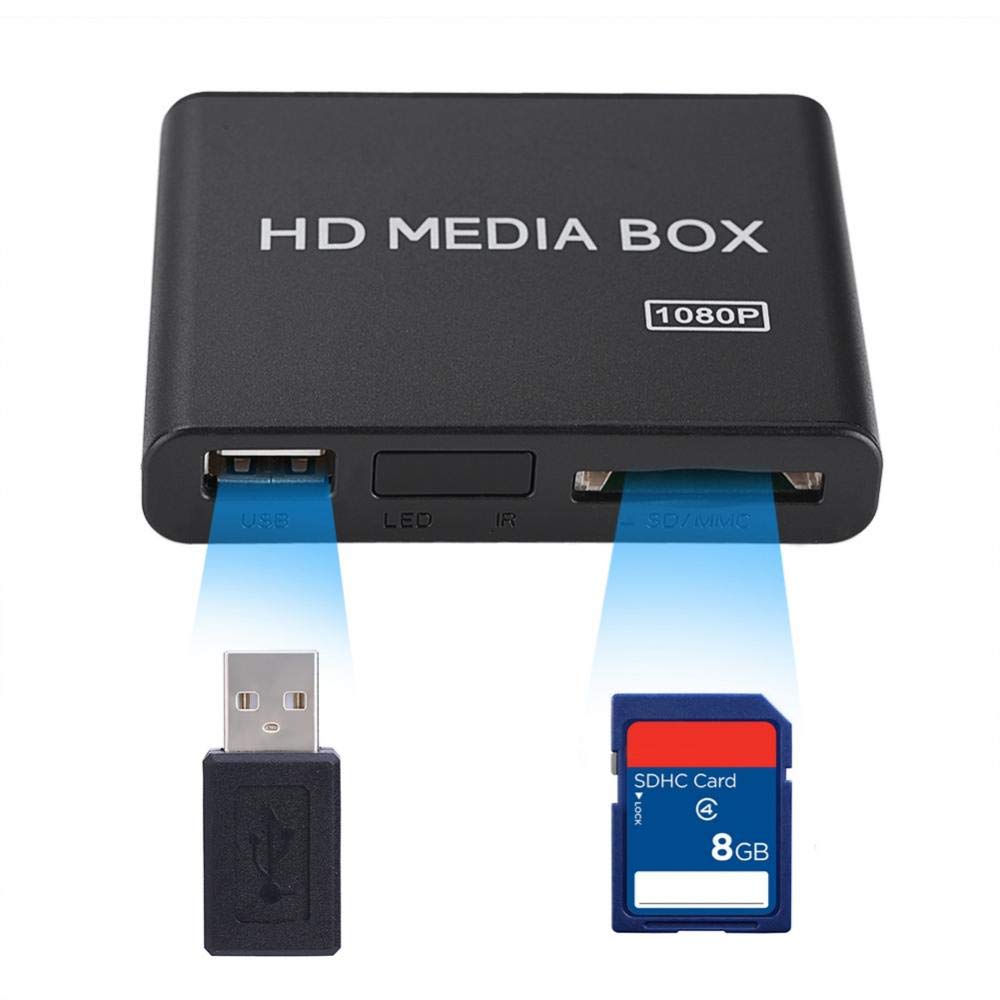 Lettore multimediale HD 1080p, Mini VGA Home Theater Media Player Box Supporto MMC RMVB MP3 AVI MKV con telecomando Supporta schede SD e dispositivi USB(EU)