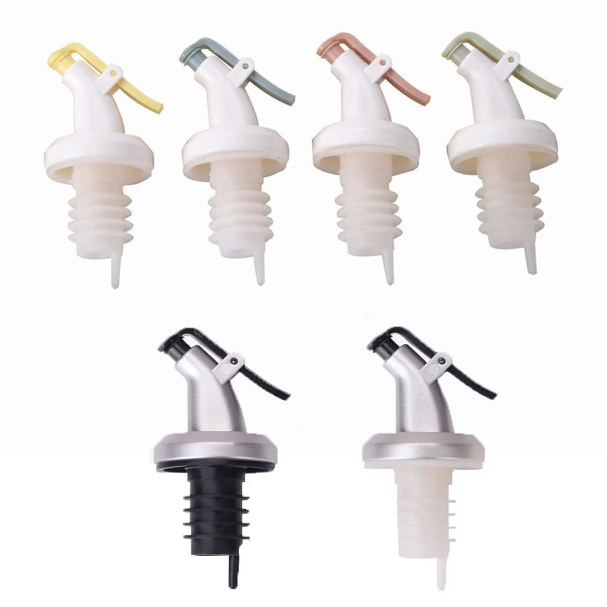 ABOOFAN 6PCS Silicone Oil Stopper Multi Color Wine Pourer Spouts for Easy Pouring Sealing for Oils Sauces Vinegars Liquors Includes Silver Black Blue Pink Yellow Green