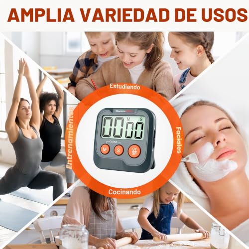 Miniatura 6 de Thermopro Tm03w Temporizador De Cocina Digital Con Pantalla Lcd Grande, Alarma De Volumen Ajustable Y Función De Cuenta Regresiva Multifuncional