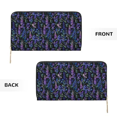 Leather Thin Slim Wallets for Women Men - Fashion Lavender Plant Print Card Wallet Holder with Zipper 7