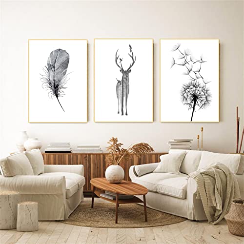 TROYSINC Juego de 3 pósteres de diseño de diente de león, pluma de ciervo, impresiones artísticas modernas, para salón, dormitorio (40 x 50 cm)