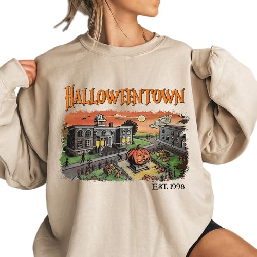 Vintage Halloween Town Est 1998 Sweatshirt Retro Pumpkin Ghost Skull Witch & Cat Design for Men & Women Perfect for Trick or Treat Spooky Party