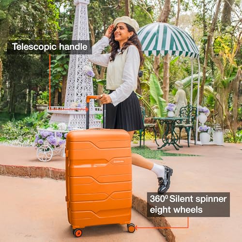 Image of Nasher Miles Paris Hard-Sided Polypropylene Spinner Check-in Luggage Orange 28 Inch |75Cm 8 Wheels Large Trolley Bag for Travel | Suitcase