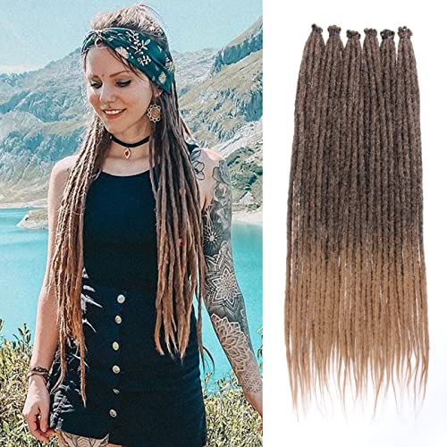 Leeven Thin 24 Inch Dreadlock Extensions 20 Strands Single Ended Ombre Honey Blonde Dreads Reggae Crochet Braiding Hair 0.6 Cm Width Soft Synthetic Loc Extensions For Women Men #T27 #TOP10