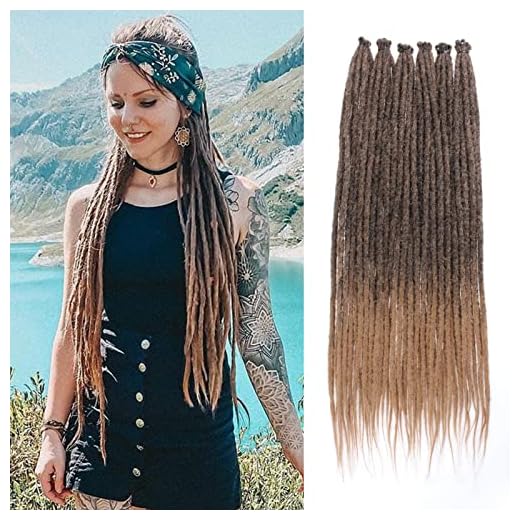 Leeven Thin 24 Inch Dreadlock Extensions 20 Strands Single Ended Ombre Honey Blonde Dreads Reggae Crochet Braiding Hair 0.6 cm Width Soft Synthetic Loc Extensions for Women Men #T27