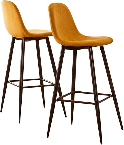 FurnitureR - Juego de 2 taburetes tapizados de 30 pulgadas de altura, asiento farbico de rizo suave con patas de metal para cocina, comedor, pub,